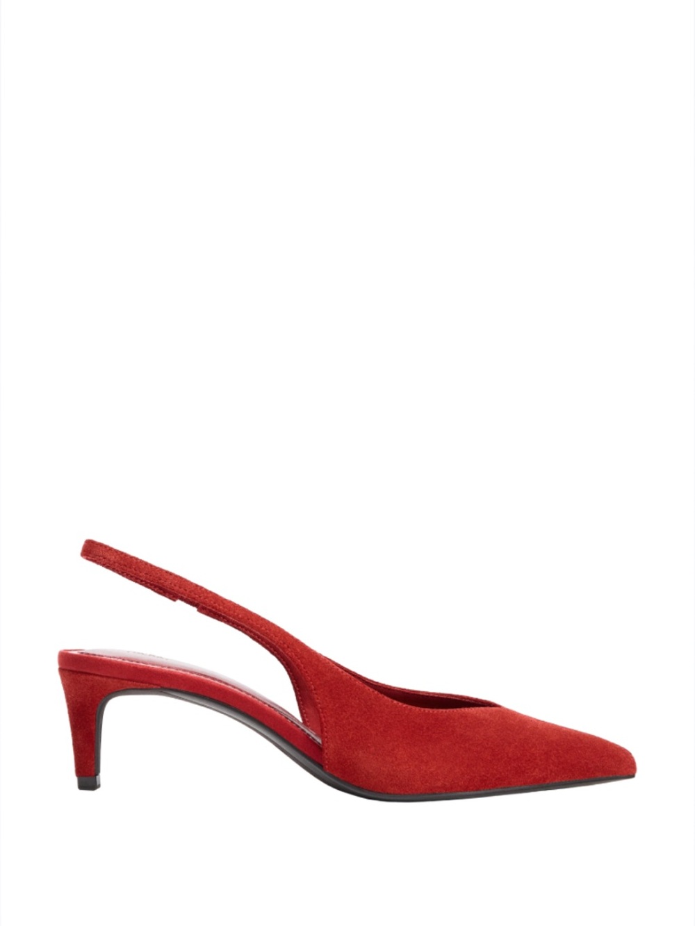 Zara Red Suede Slingback Pointed Kitten Heel